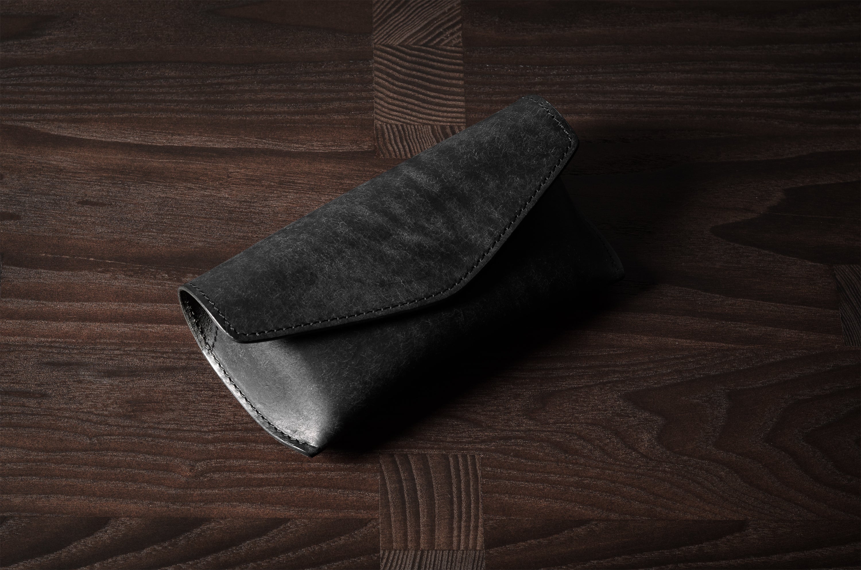 Black leather glasses case