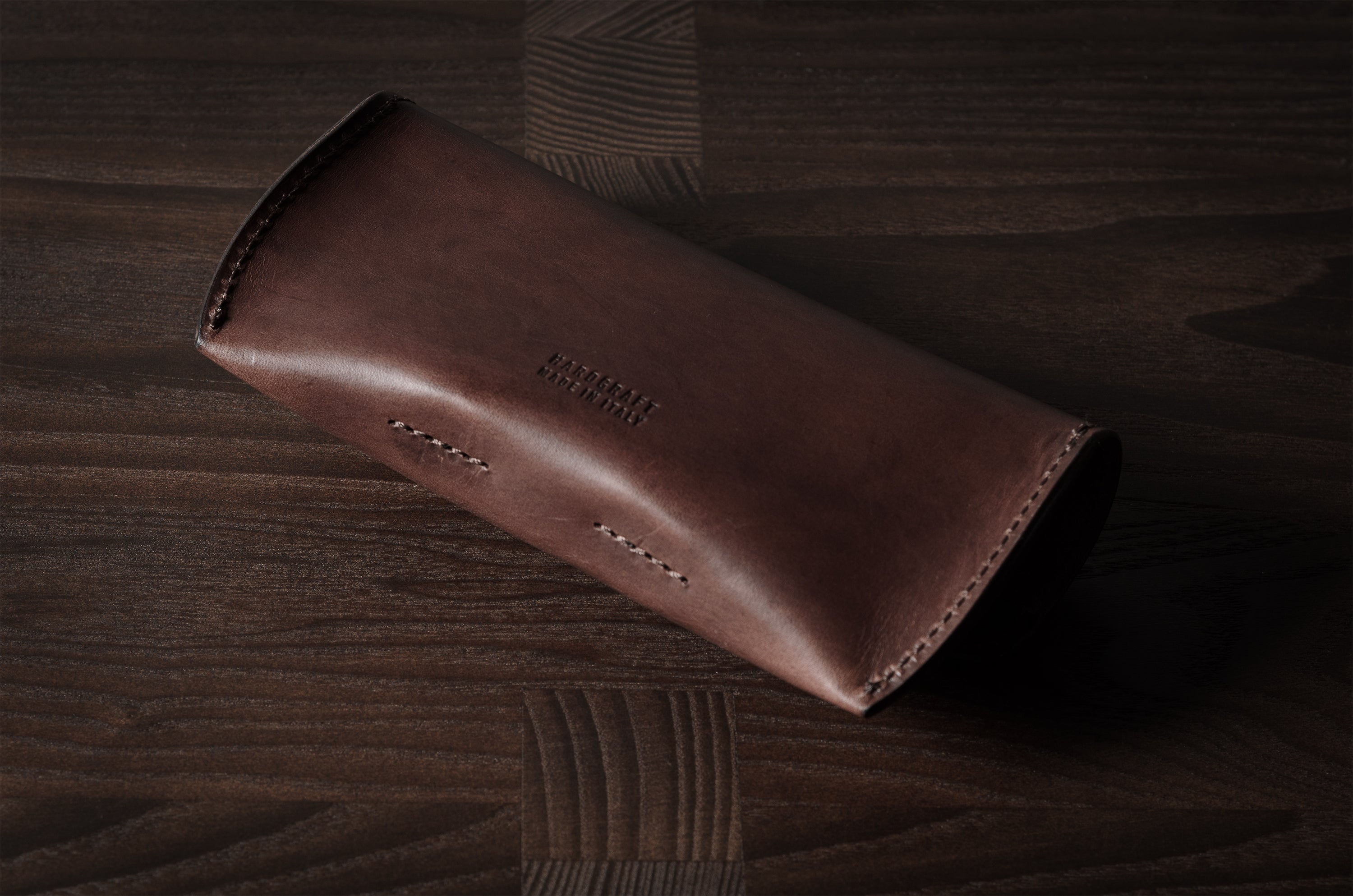 Dark brown leather glasses case
