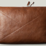 Brown leather laptop case with zip