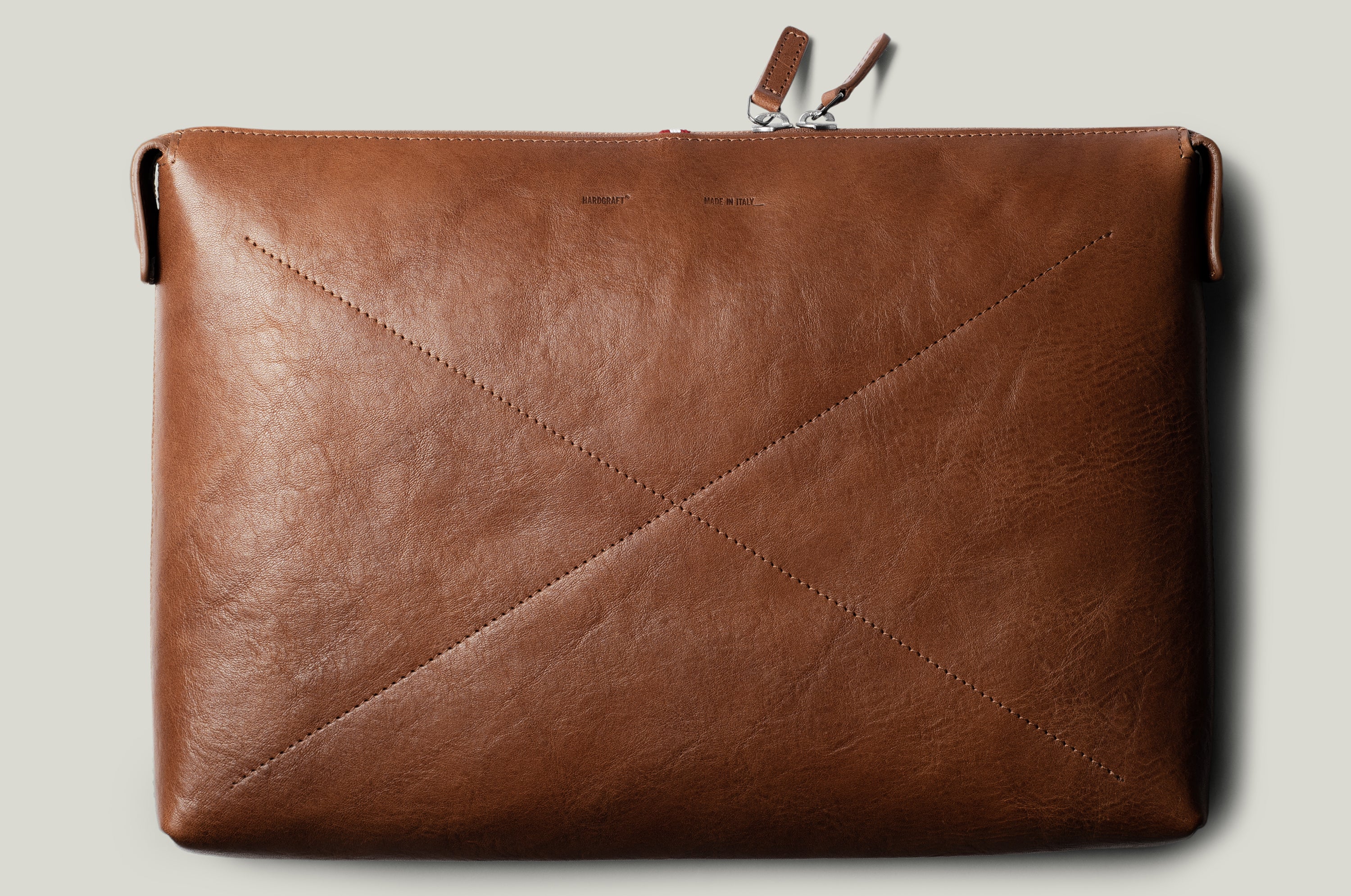 Brown leather laptop case with zip