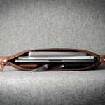 Brown leather laptop case with zip