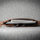 Brown leather laptop case with zip