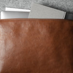 Brown leather laptop case with zip