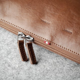 Brown leather laptop case with zip