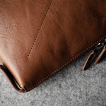 Brown leather laptop case with zip