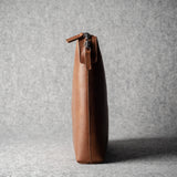 Brown leather laptop case with zip
