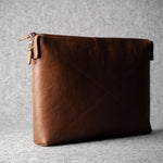 Brown leather laptop case with zip