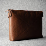 Brown leather laptop case with zip