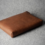 Brown leather laptop case with zip