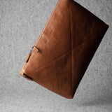 Brown leather laptop case with zip