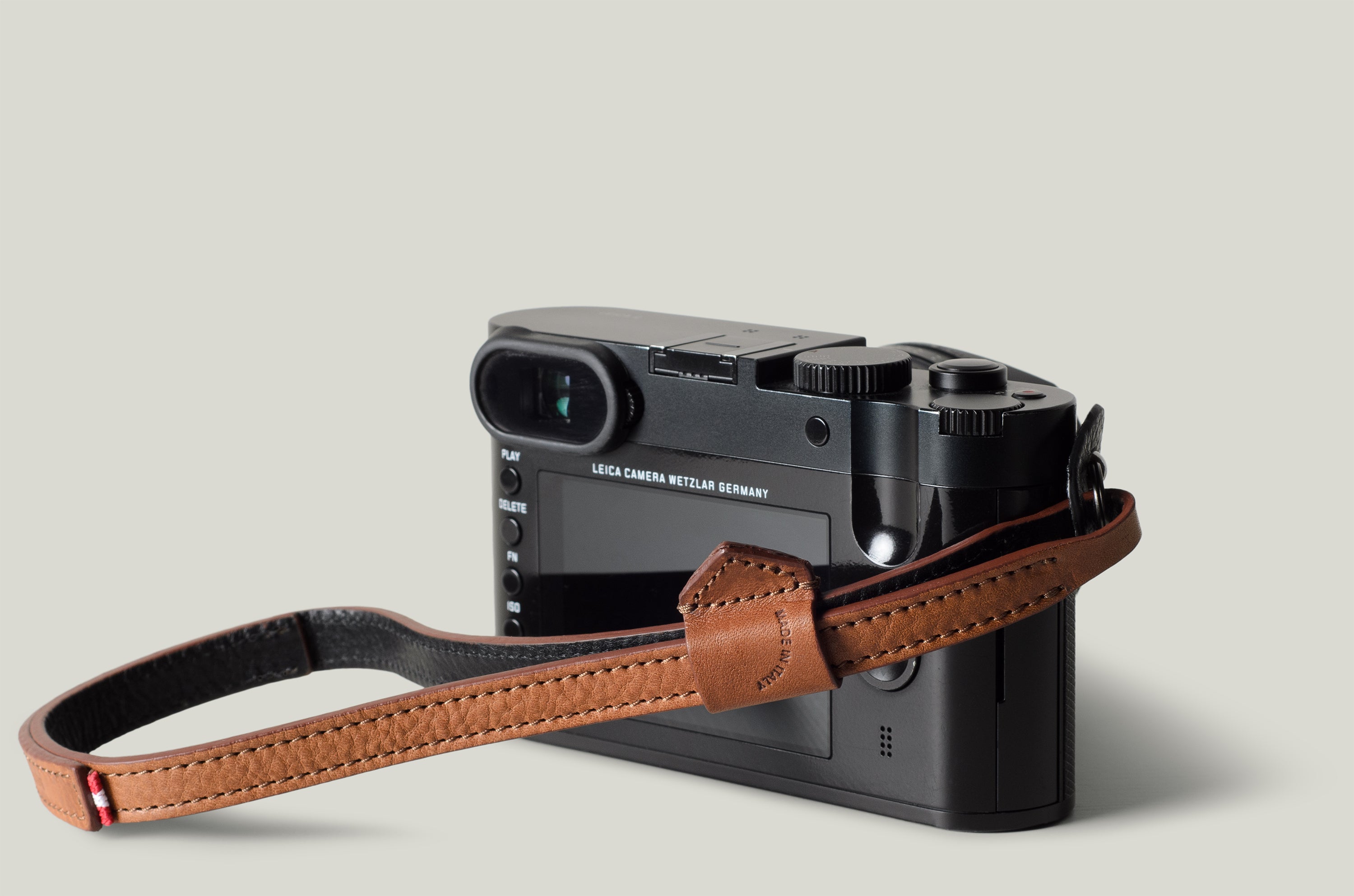 Brown leather camera wrist strap