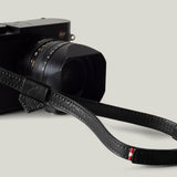 Black leather camera wrist strap