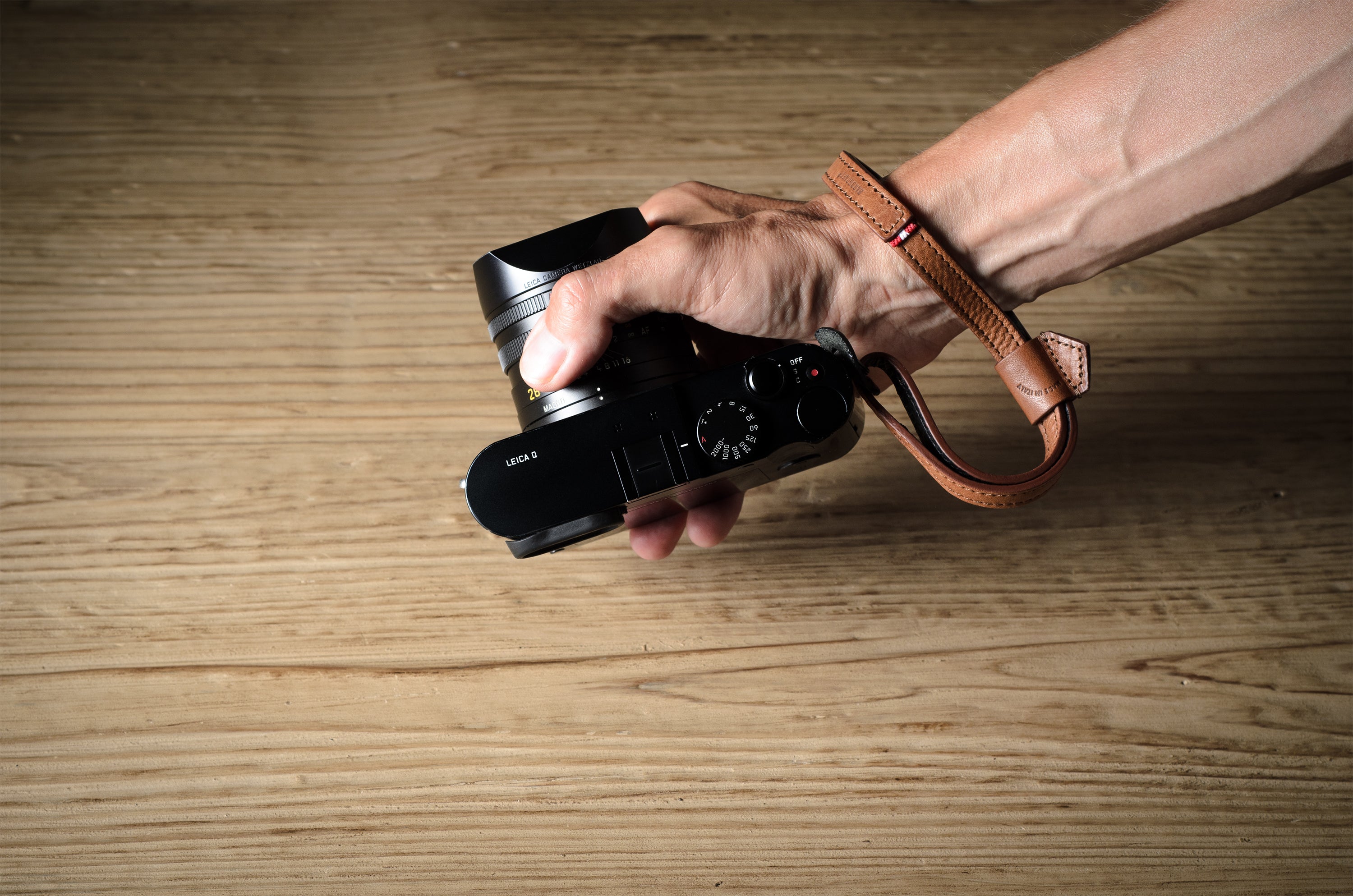 Brown leather camera wrist strap