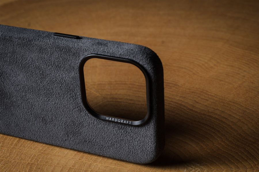 Fuzzy Alcantara iPhone 15 Pro Cover . Dusty Black