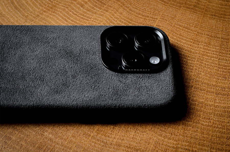 Fuzzy Alcantara iPhone 15 Pro Cover . Dusty Black