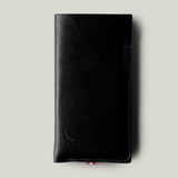 Black leather iphone case on a light gray background