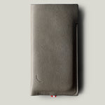 Gray leather phone case on a light gray background