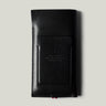 Black leather iphone case on a light gray background