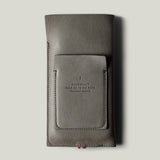 Gray leather iphone case on a light gray background