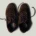 Pair of brown suede shoes on a light gray background