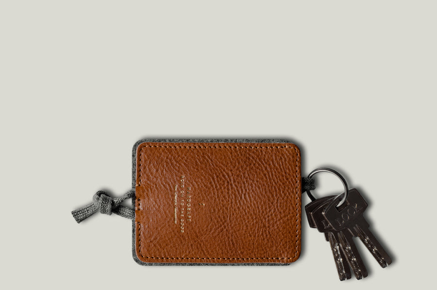 English Tan Leather ID Keychain Wristlet Wallet