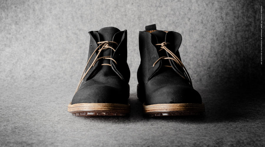 Rugged Boots . Waxed Dusty Black Suede