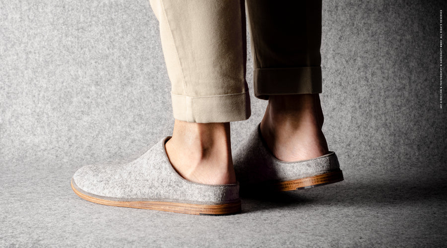 In & Out Wool Slip Ons . Light Grey Melange