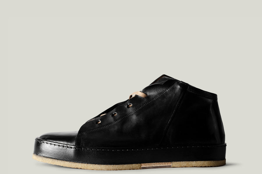 straight side leather mid top boot shoe black