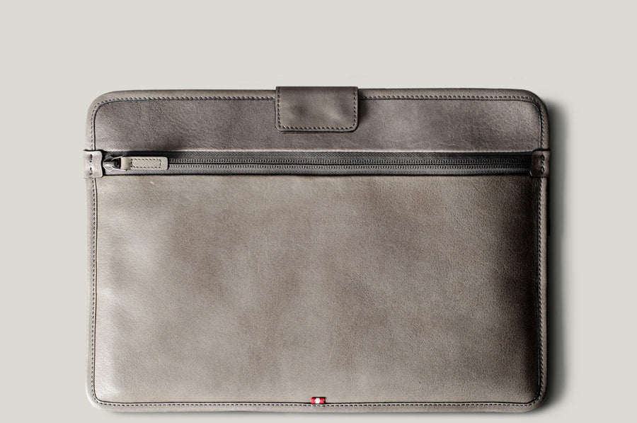 grey leather macbook sleeve