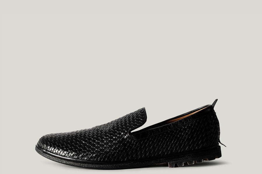 Venetian loafer black woven leather
